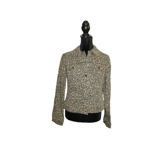 D. Jeans Leopard Long Sleeve Button Up Denim Jacket - Picture 1 of 10
